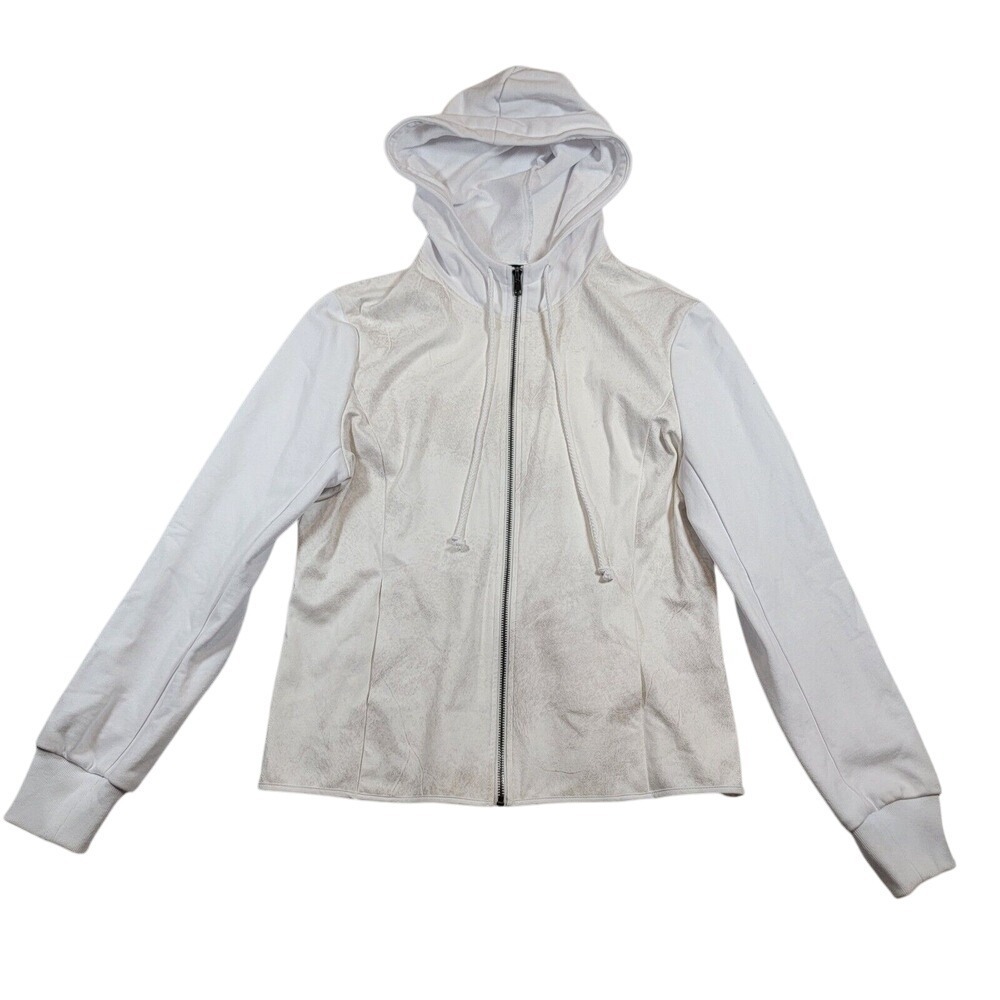 Drew Women's Full Zip Faux Foil Suede Hoodie Sz Medium White Ivory‎ made in USA